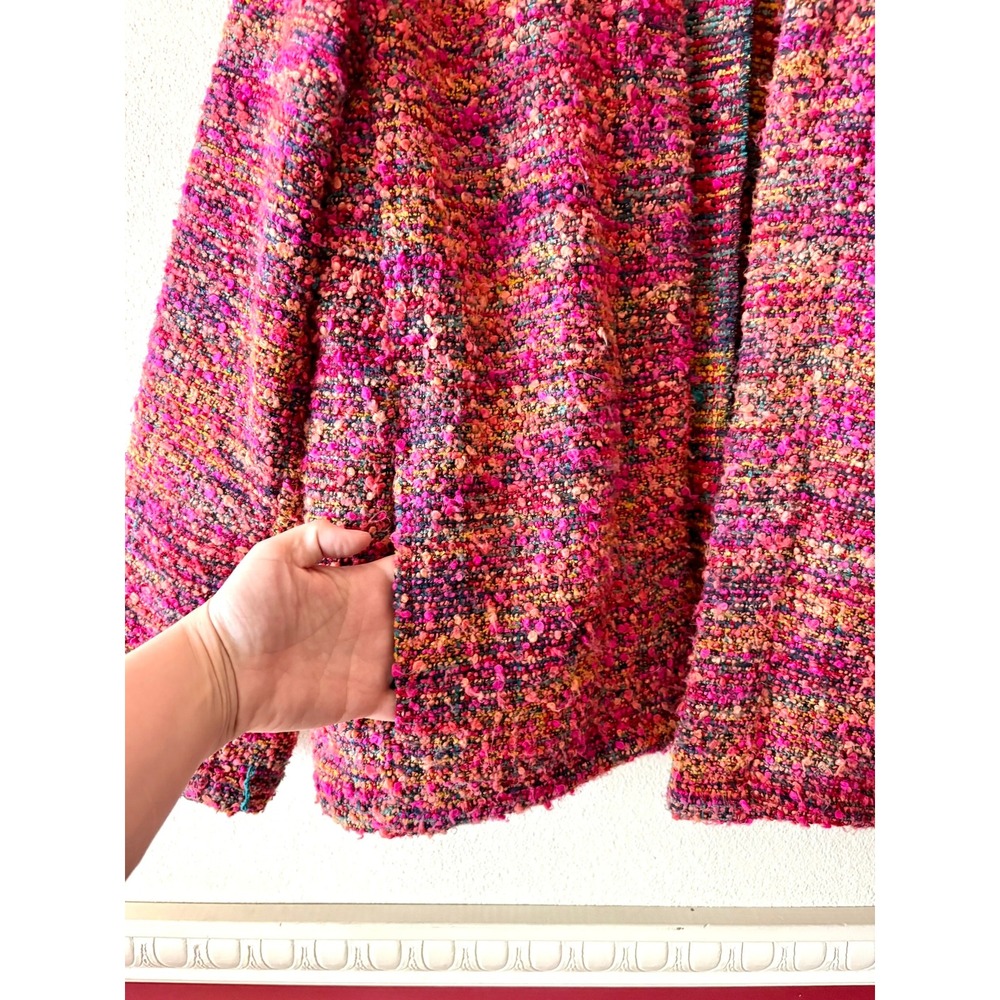Vintage Chico's Pink Colorful Boucle Knit Open Front Jacket 2 Artsy 90s Bohemian - Picture 6 of 11